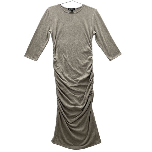 INC Women's 3/4 Sleeve Ruched Midi Dress Size Small Heather Grey 2pc NWT 0102 - Picture 2 of 11